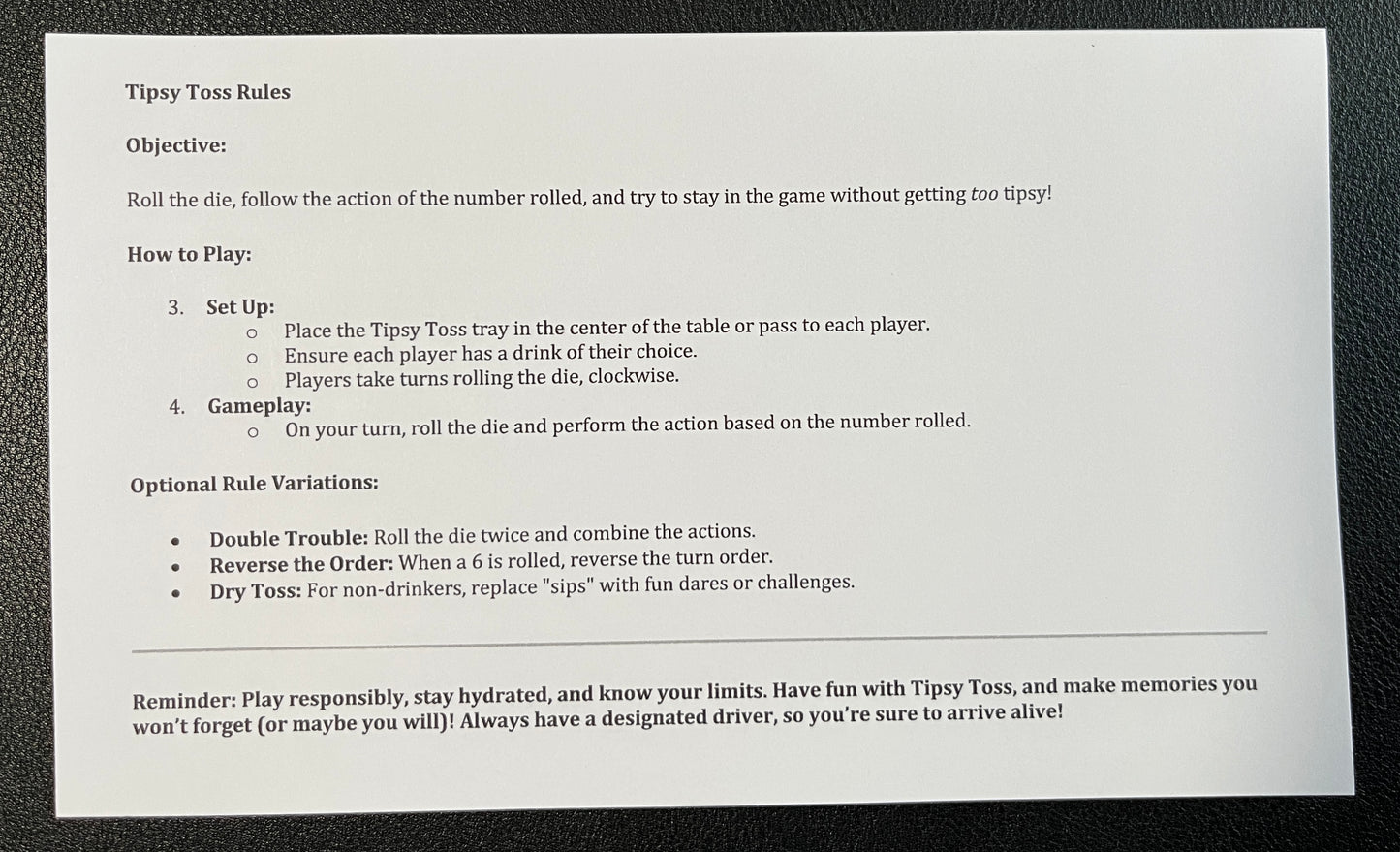 Tipsy Toss Dice Game