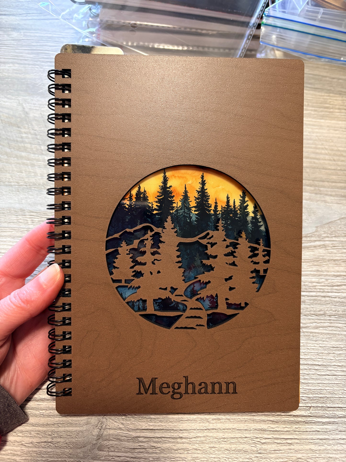 Engraved wood cover journal
