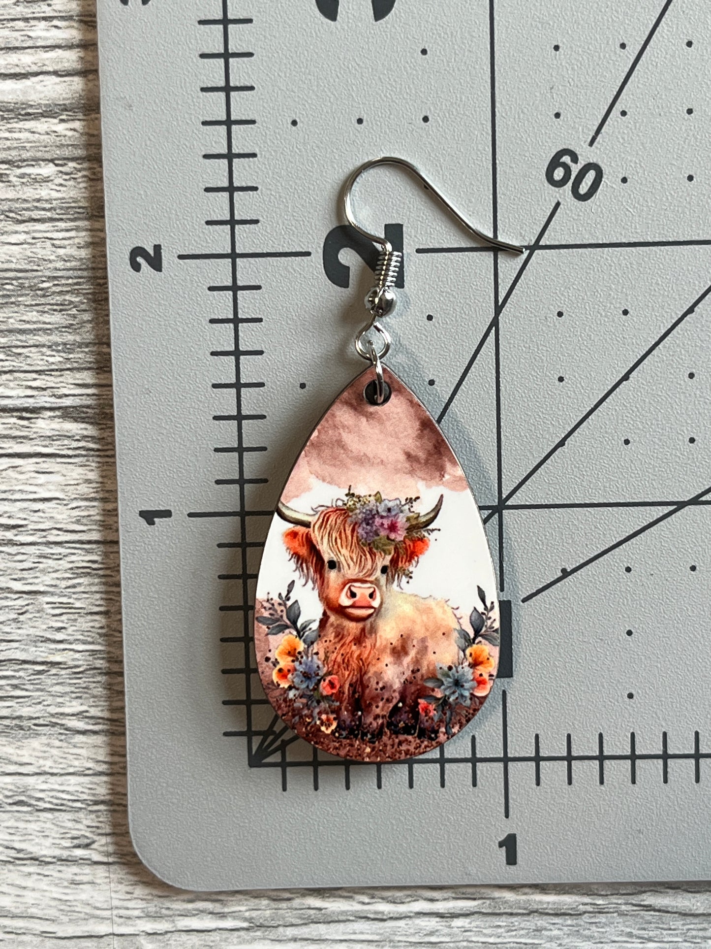 Highland Cow with Flowers earrings