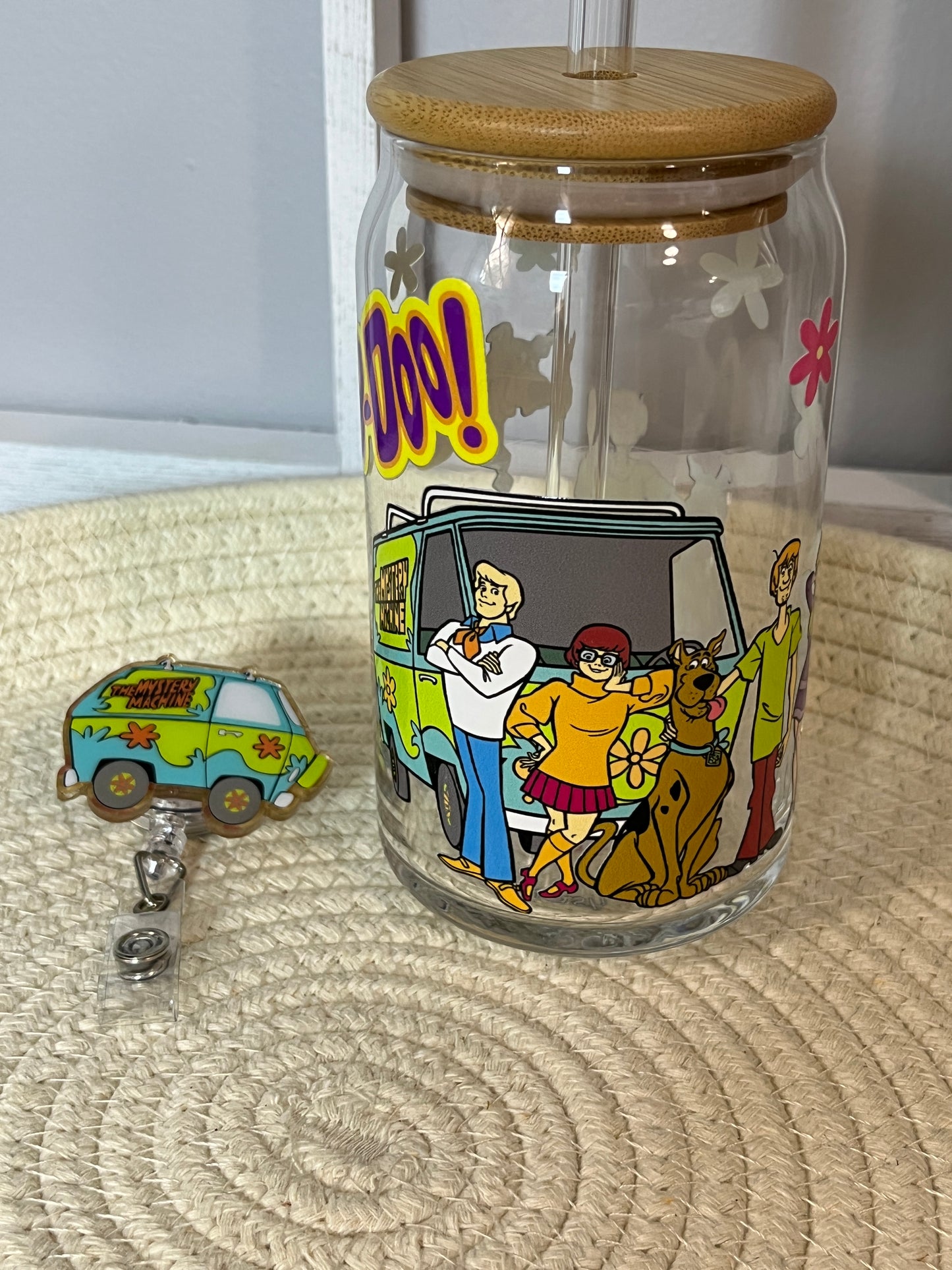 Meddling Kids badge reel and Libbey glass set