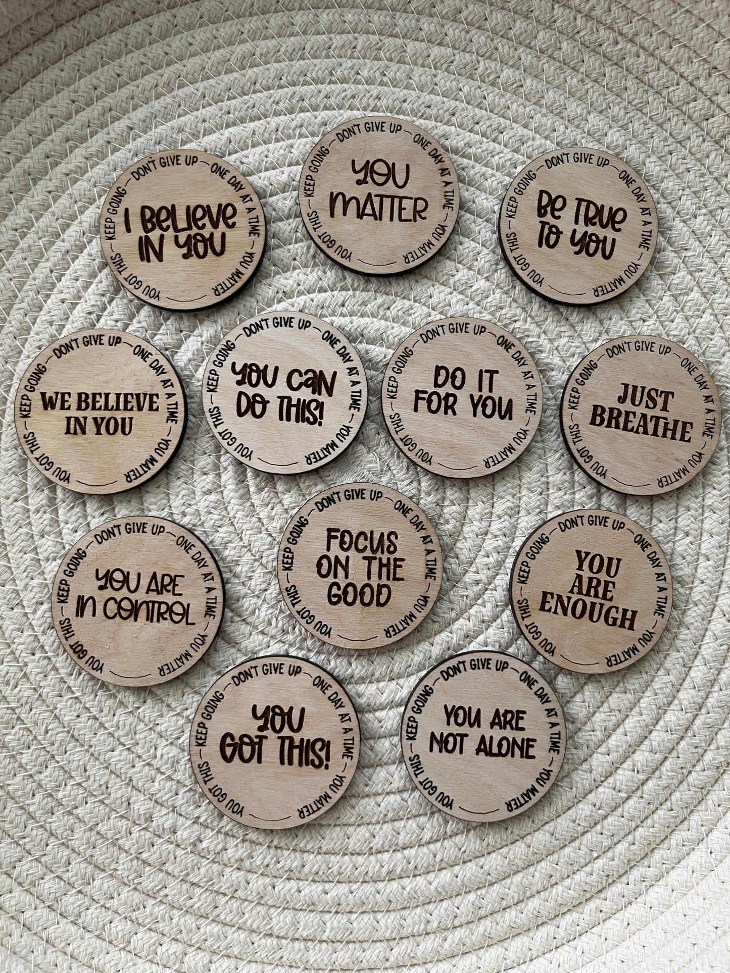 Affirmation tokens with perimeter engraving ~ Set 2